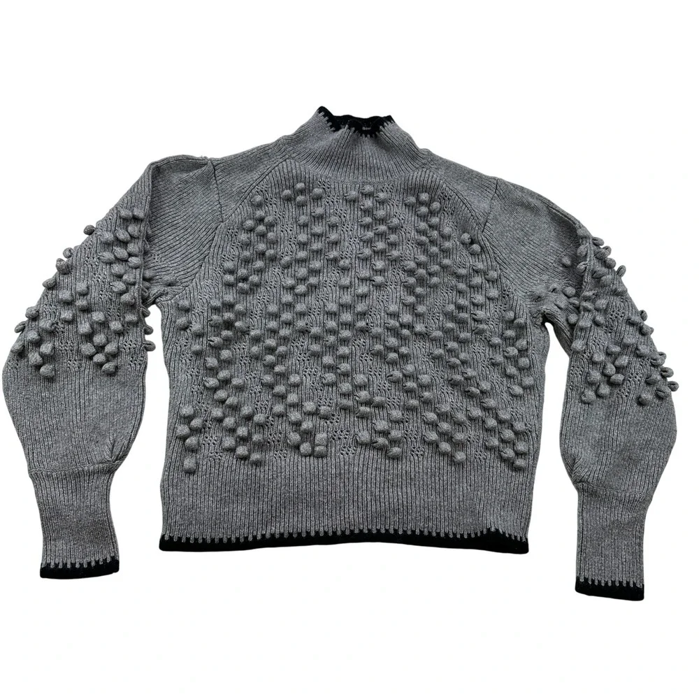 BCBGMAXAZRIA Mock Neck Bobble Knit Sweater Merino Wool Grey Size‎ Large